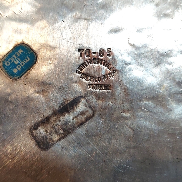 Emilia Castillo Sterling covered Dish with a turquoise lizard. Stamped. Mexican. - Picture 5 of 6